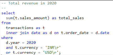 Query for all 2020 revenue